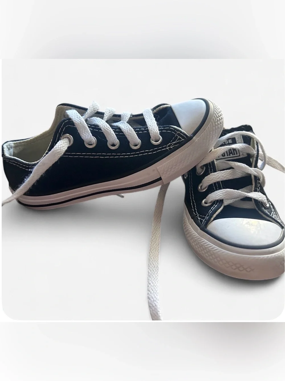 Kids Black Converse Low-Top Sneakers with White Laces